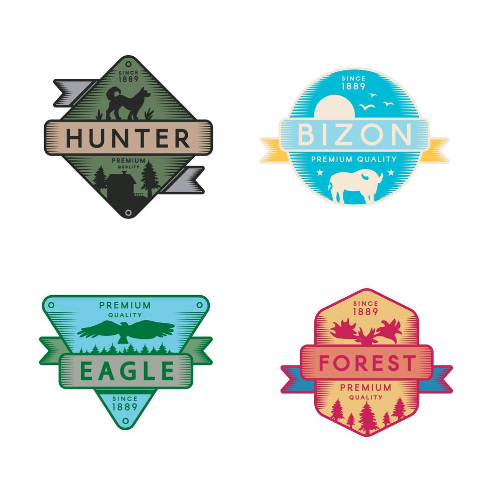 Wild Eagle and Bizon, Hunter and Forest Set Logo vector