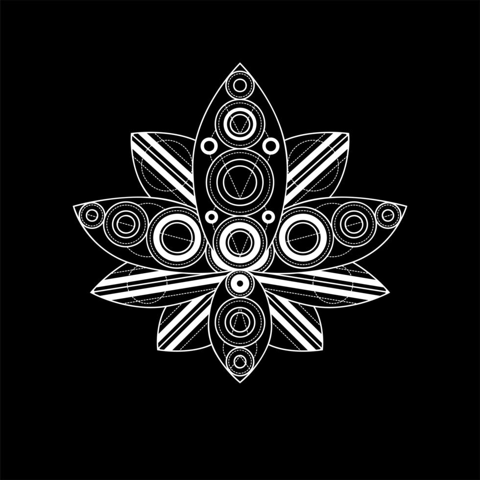 Lotus flower with geometric ornament vector linear illustration