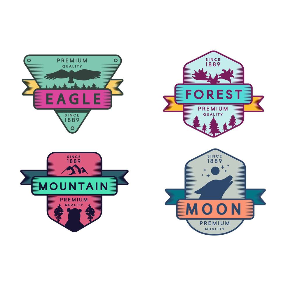 águila salvaje y montaña, luna y bosque set logo vector