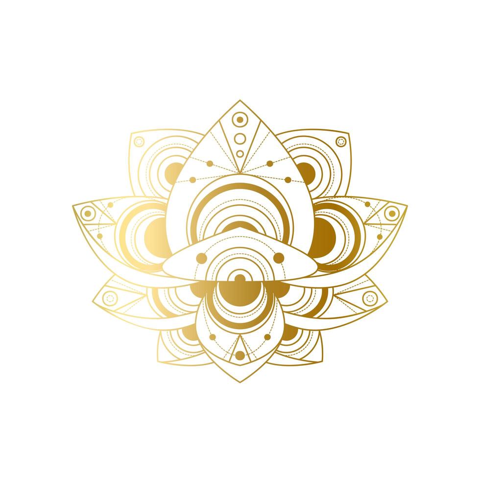 Lotus flower with geometric golden ornament vector linear illustration