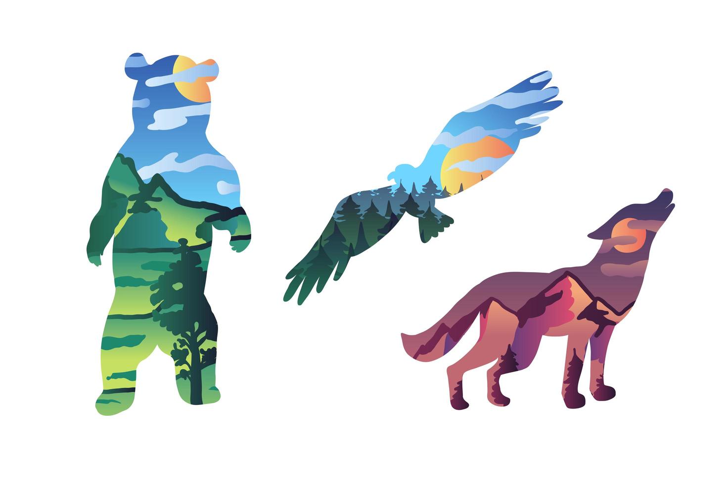 conjunto de ilustraciones vectoriales de animales salvajes vector