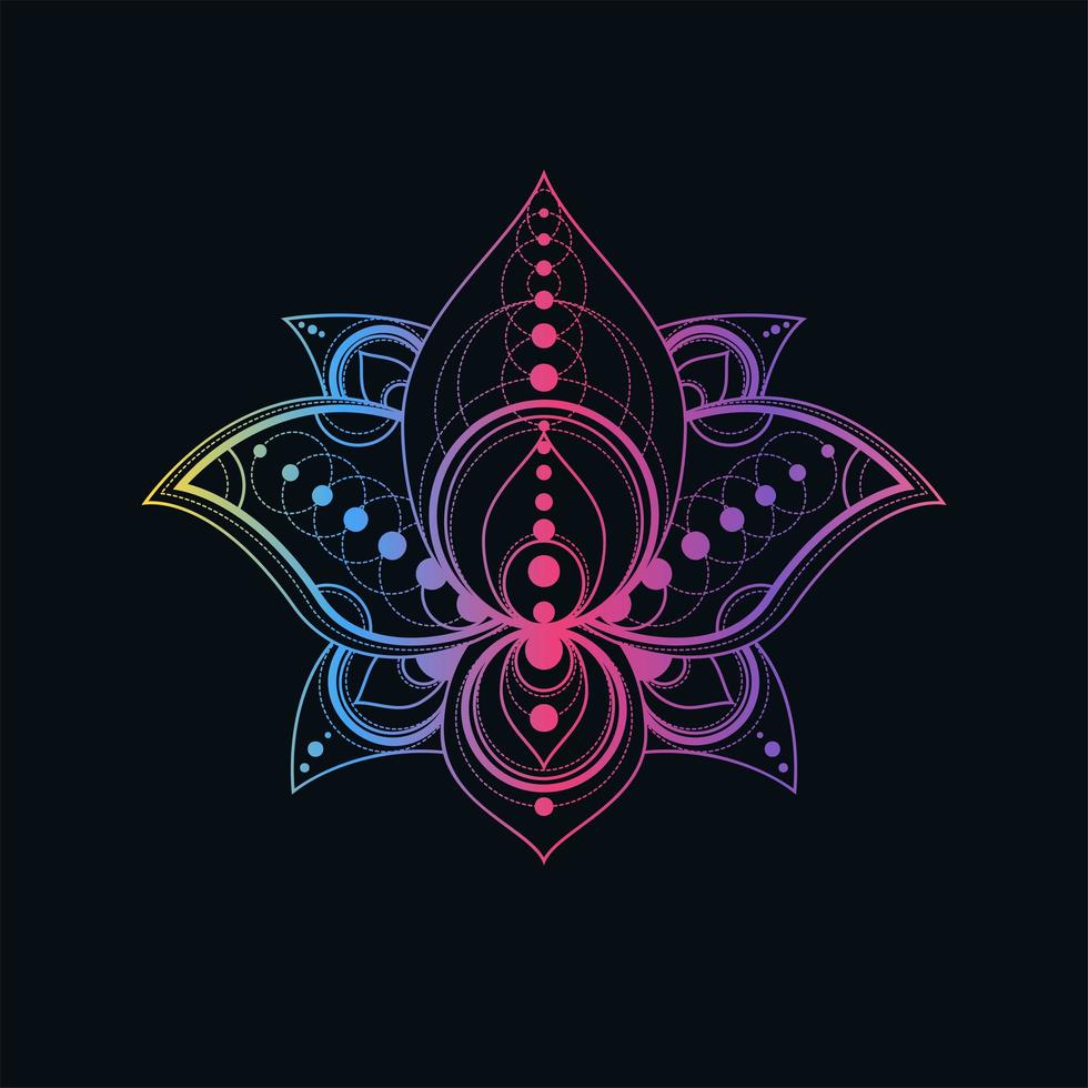 Lotus flower with geometric pattern vector linear illustration