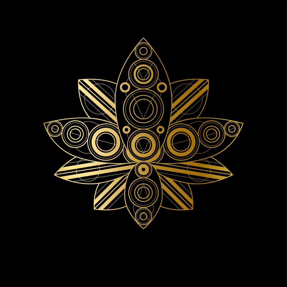 Lotus flower with geometric golden abstract ornament linear illustration vector