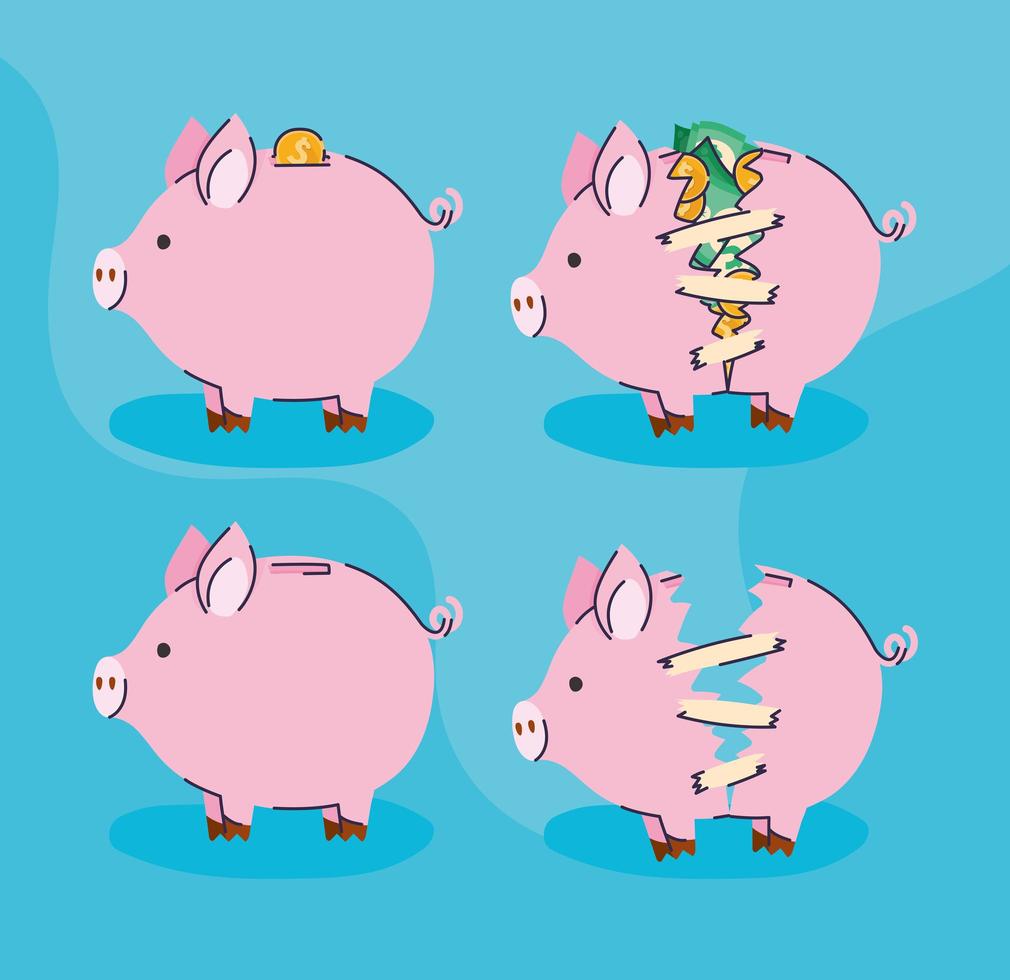 set of bank piggy on a blue background vector