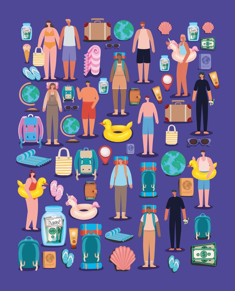 conjunto de ilustración de viaje vector