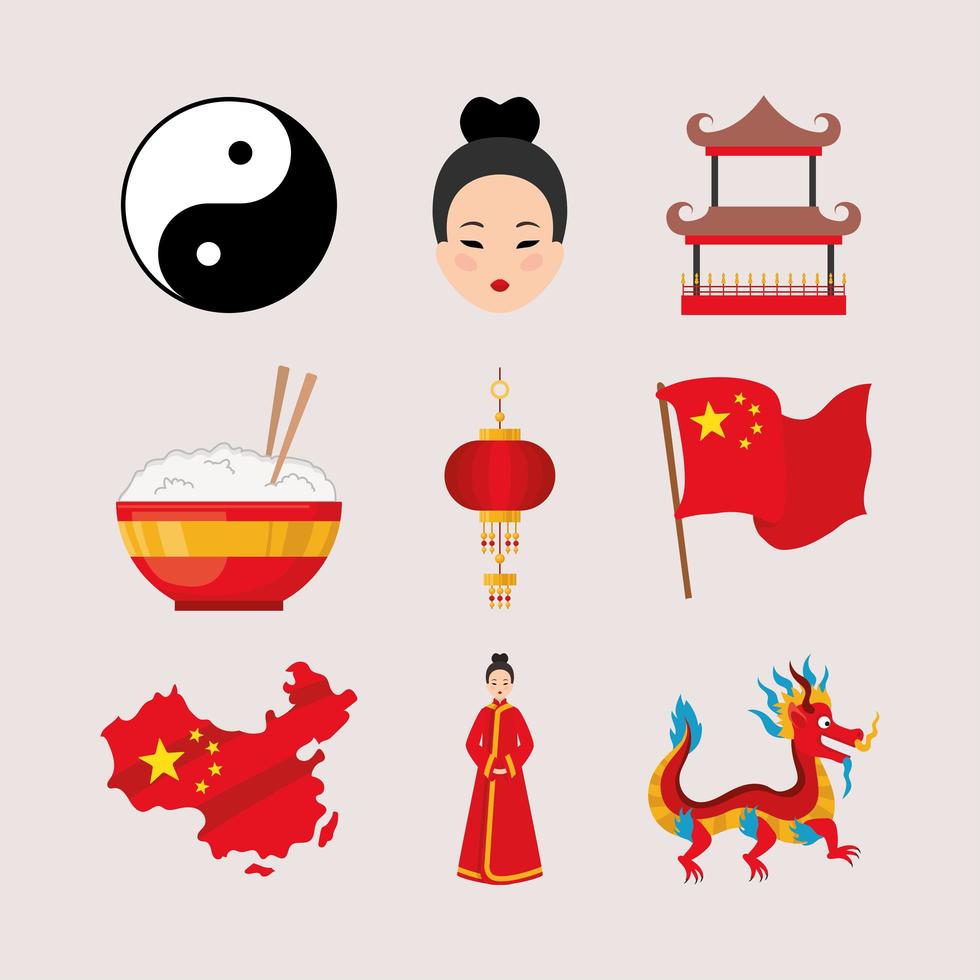 chinese culture icons vector