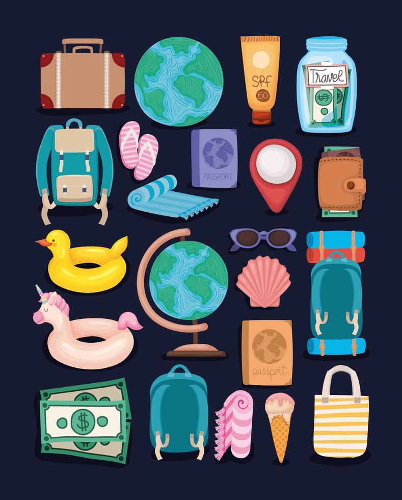 travel icons pack vector