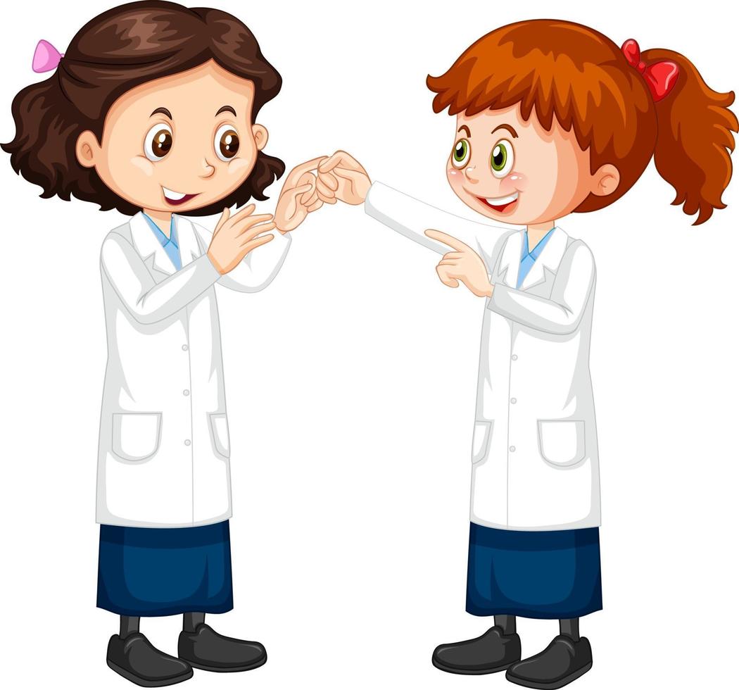 Two scientist girls cartoon character talking each other vector