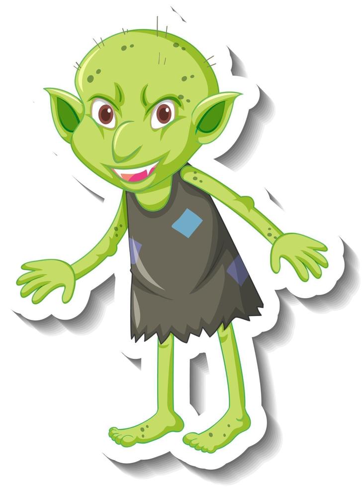 A sticker template with a green goblin or troll cartoon character vector