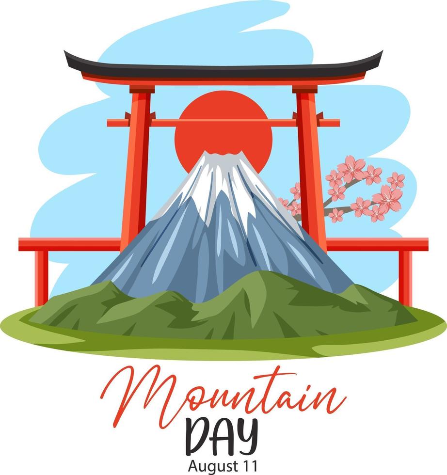 Mountain Day in Japan on August 11 banner with Mount Fuji and Torii Gate vector