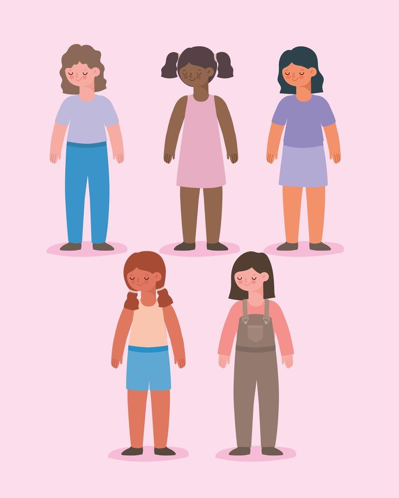 five girls icons vector