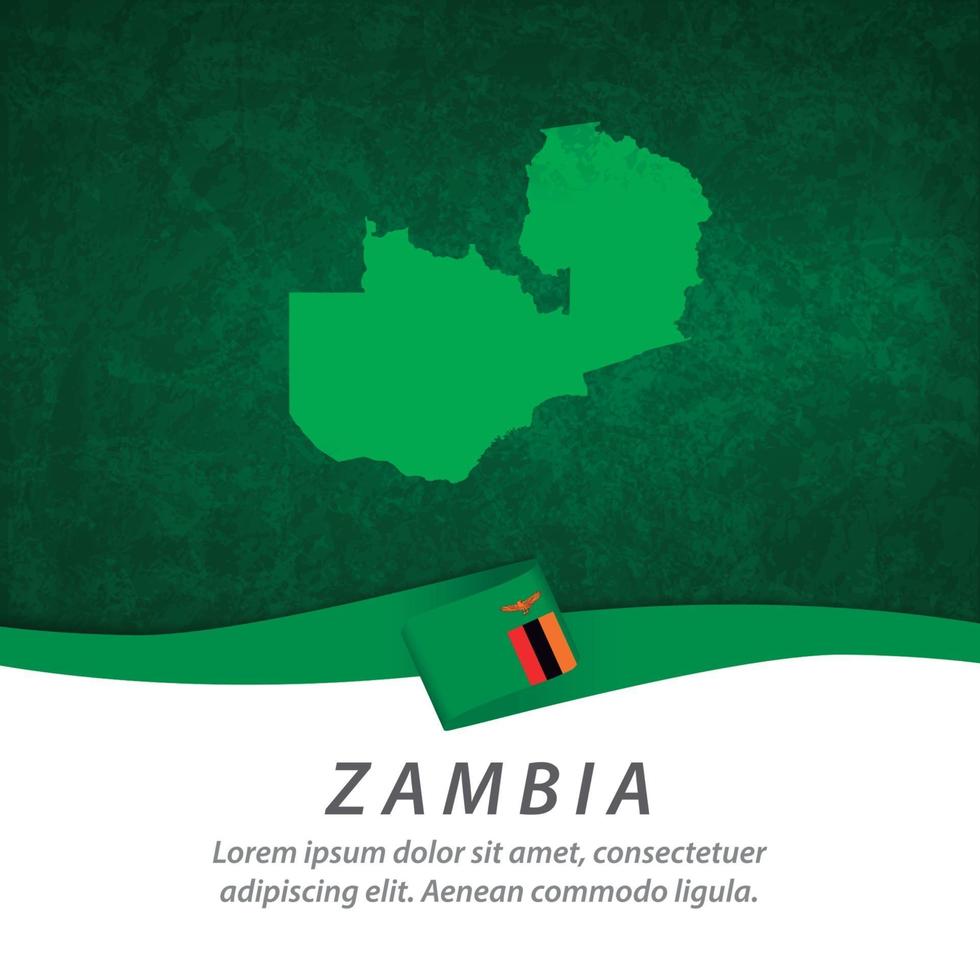 bandera de zambia con mapa vector