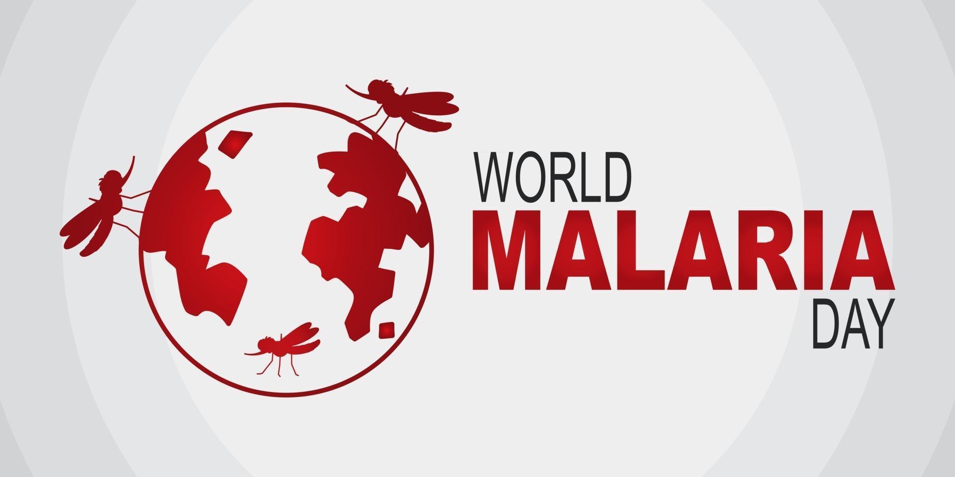 logotipo del día mundial de la malaria o pancarta con mosquito en el signo de la tierra vector