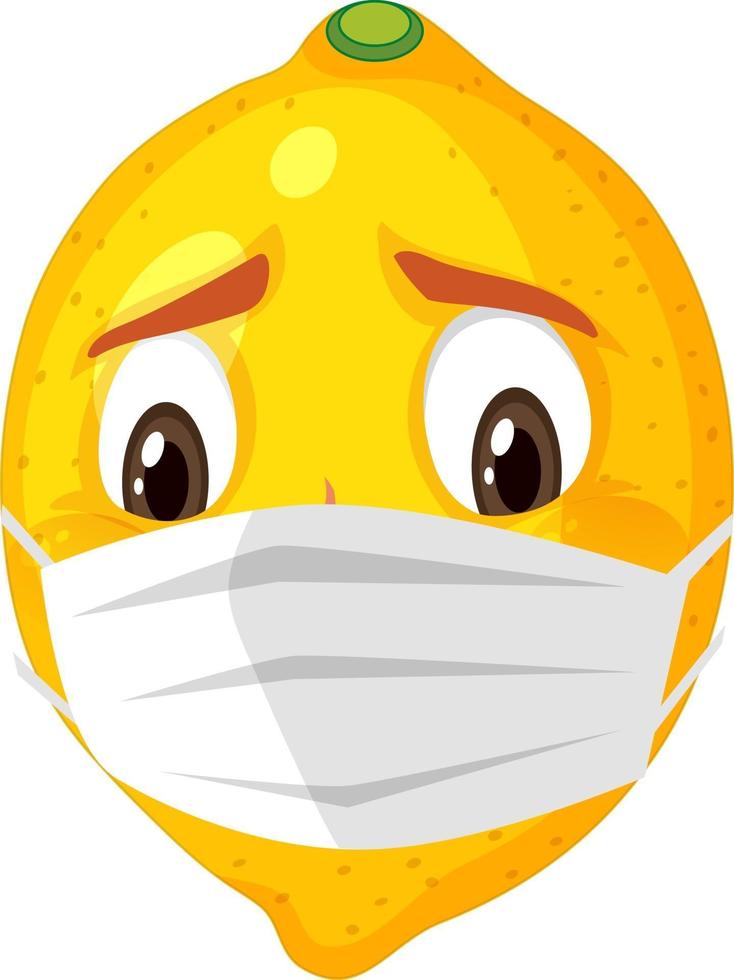 Lemon cartoon character wearing mask on white background vector