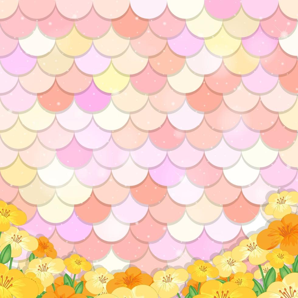 Pastel mermaid scale pattern with many flowers vector