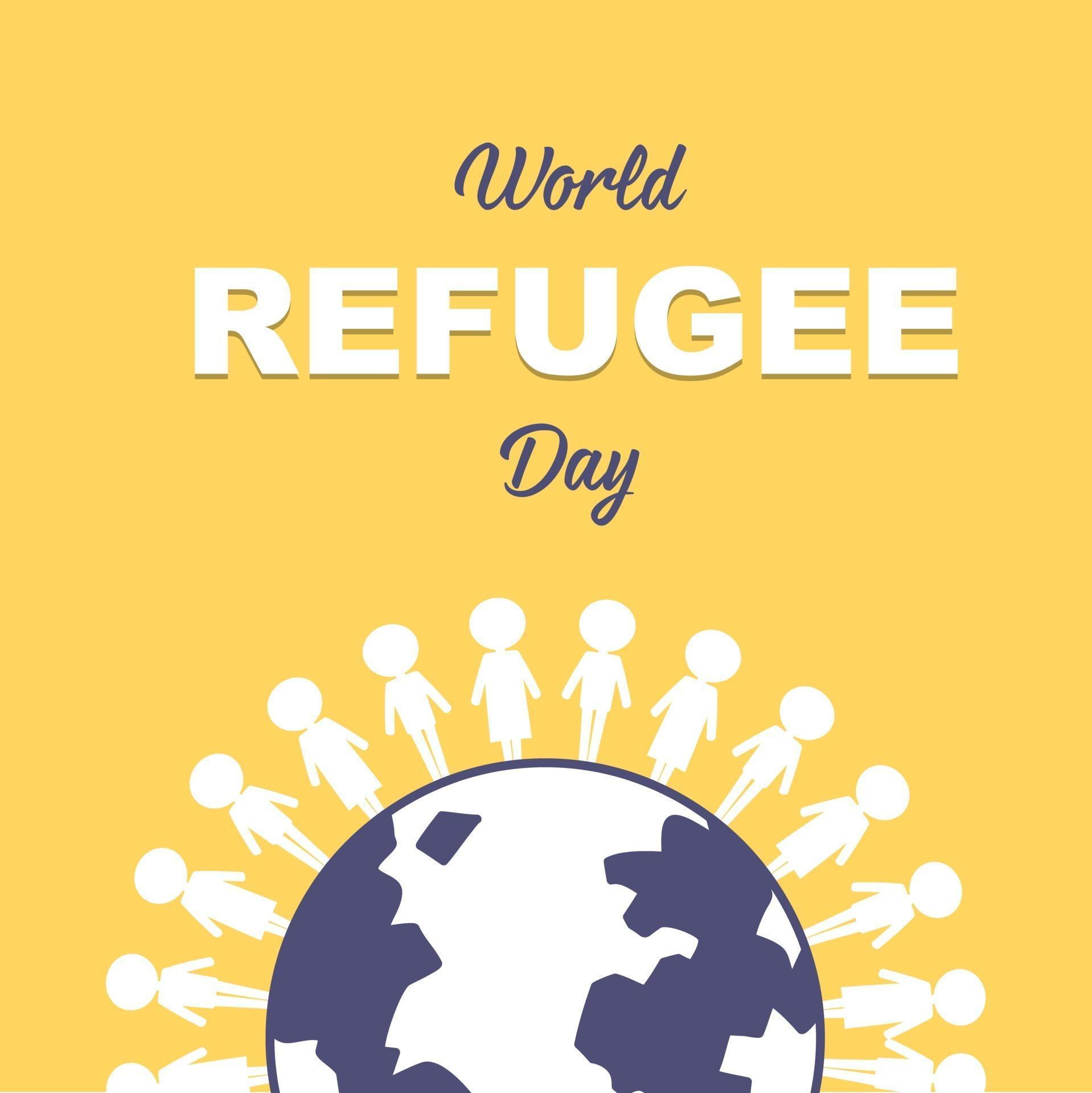 World Refugee Day banner with people around globe 2711397 Vector Art at