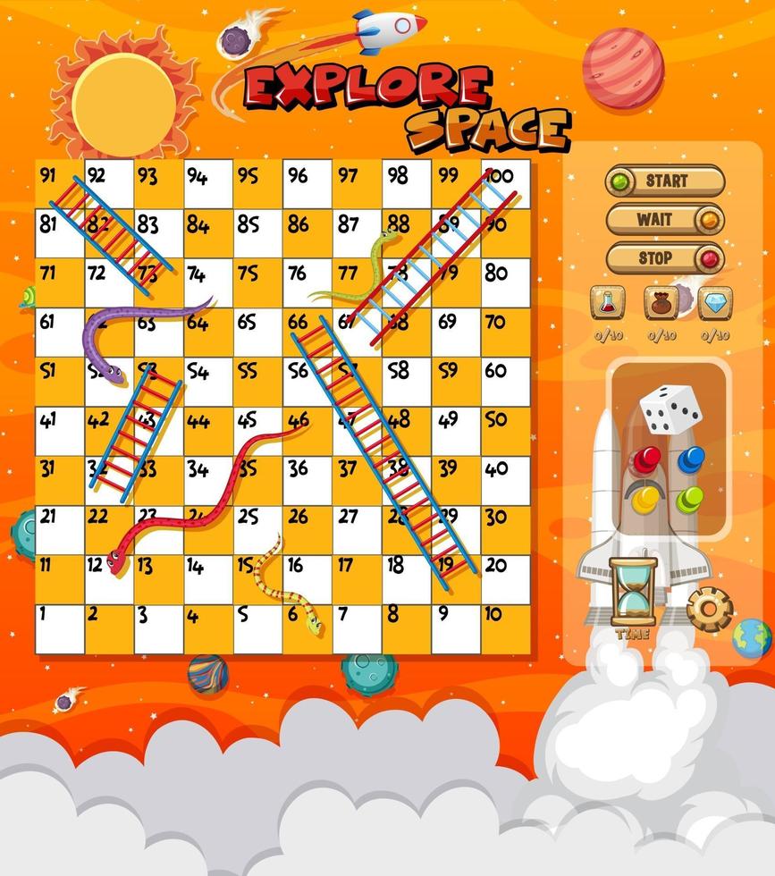 Snake Ladder game in explore space theme vector