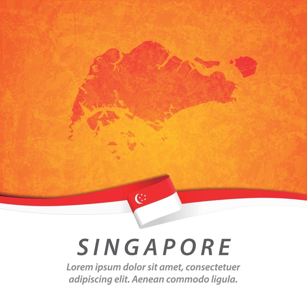 bandera de singapur con mapa vector