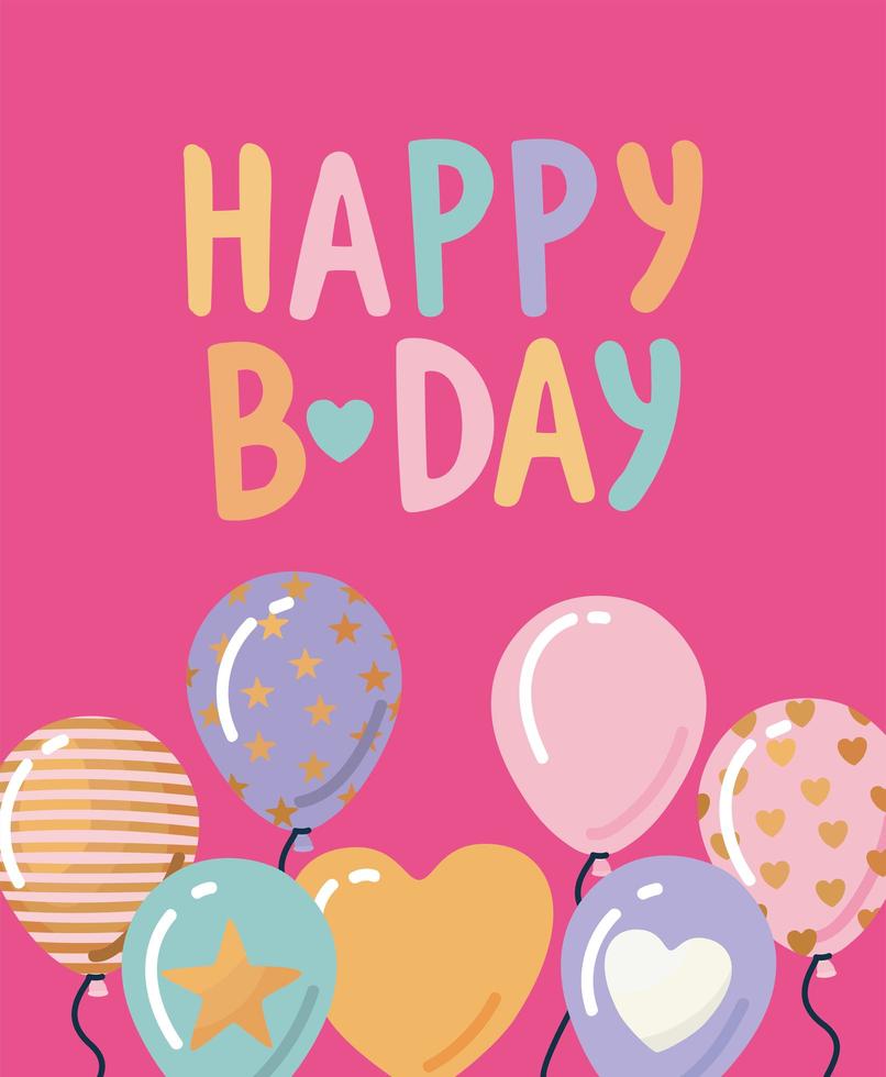 happy birthday lettering with set of cute balloons vector
