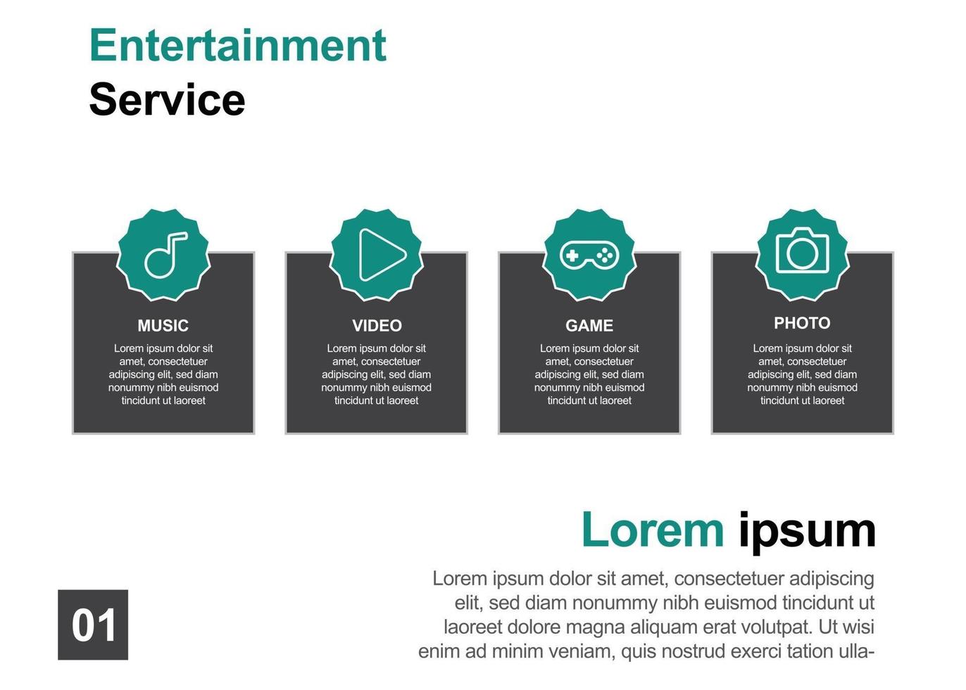 entertainment service design template perfect for brochures, marketing promotion, infographics etc vector