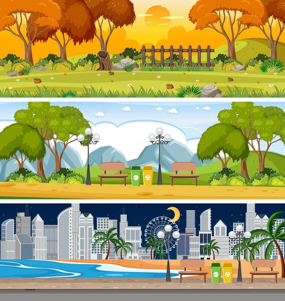 Conjunto de escenas horizontales de diferente naturaleza. vector