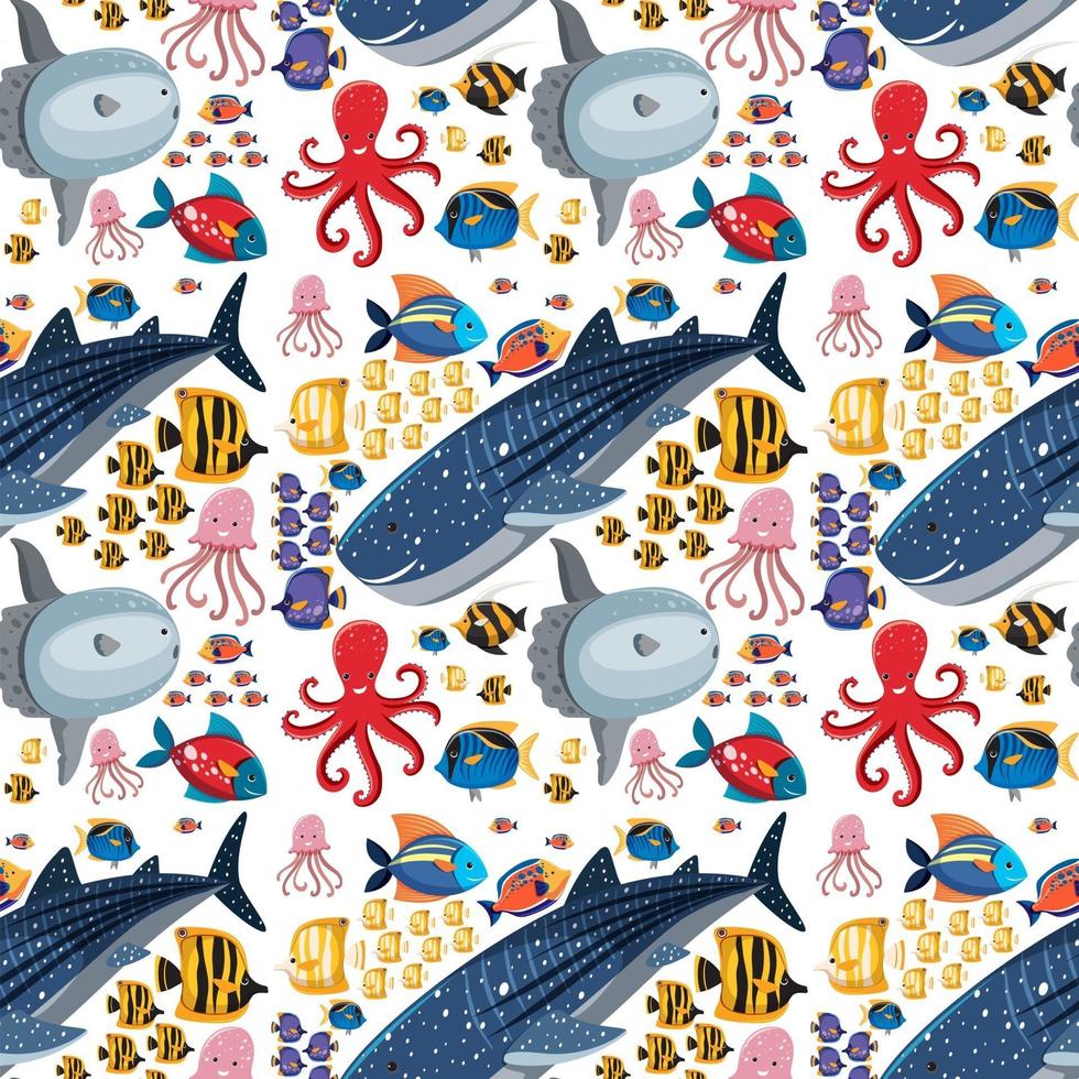 Cartoon Sea Life Seamless Pattern with Sea Animals vector