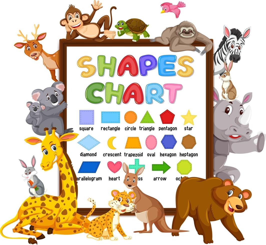 Shapes chart board with wild animals vector