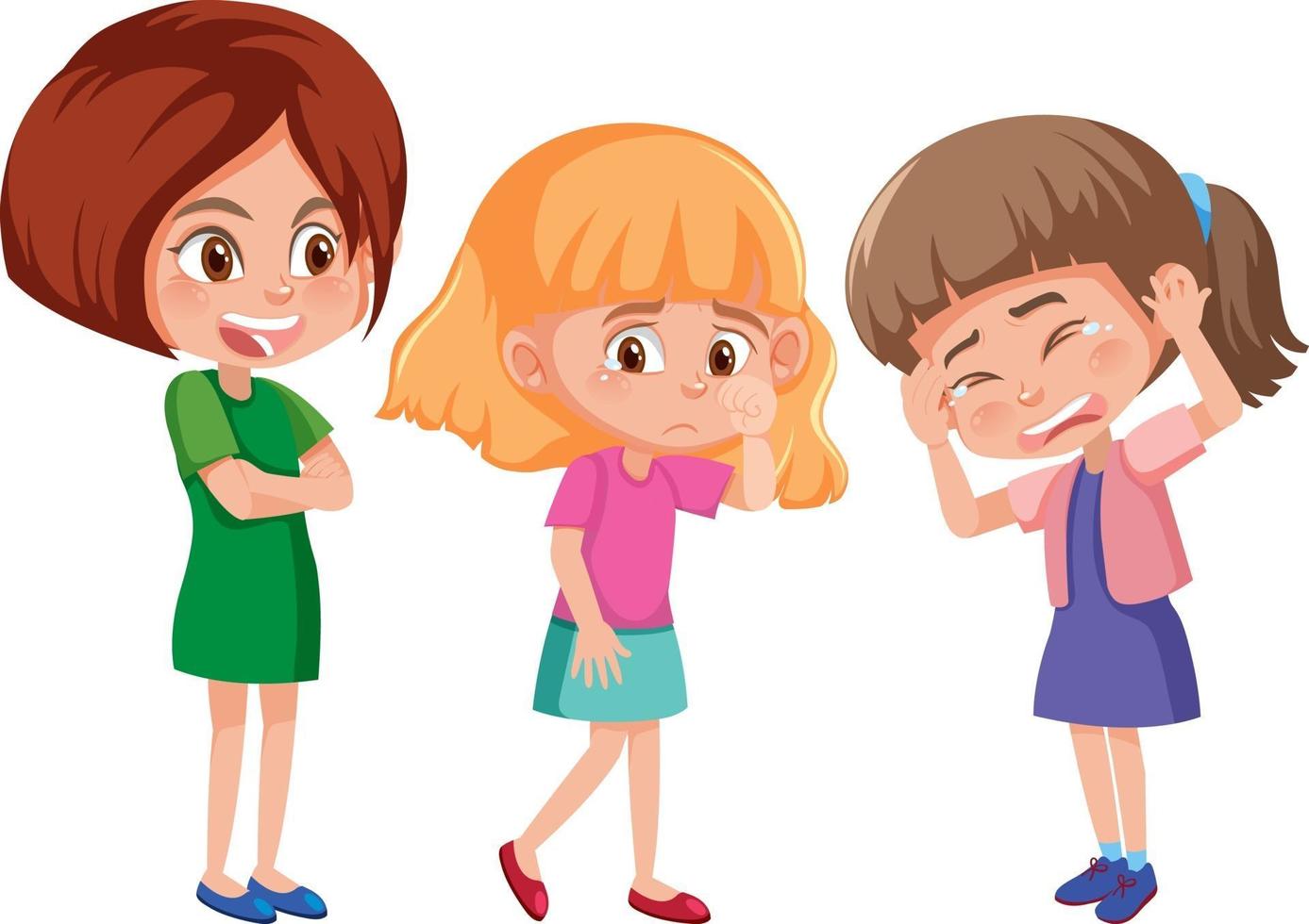 A young woman bullying two little girls cartoon character vector