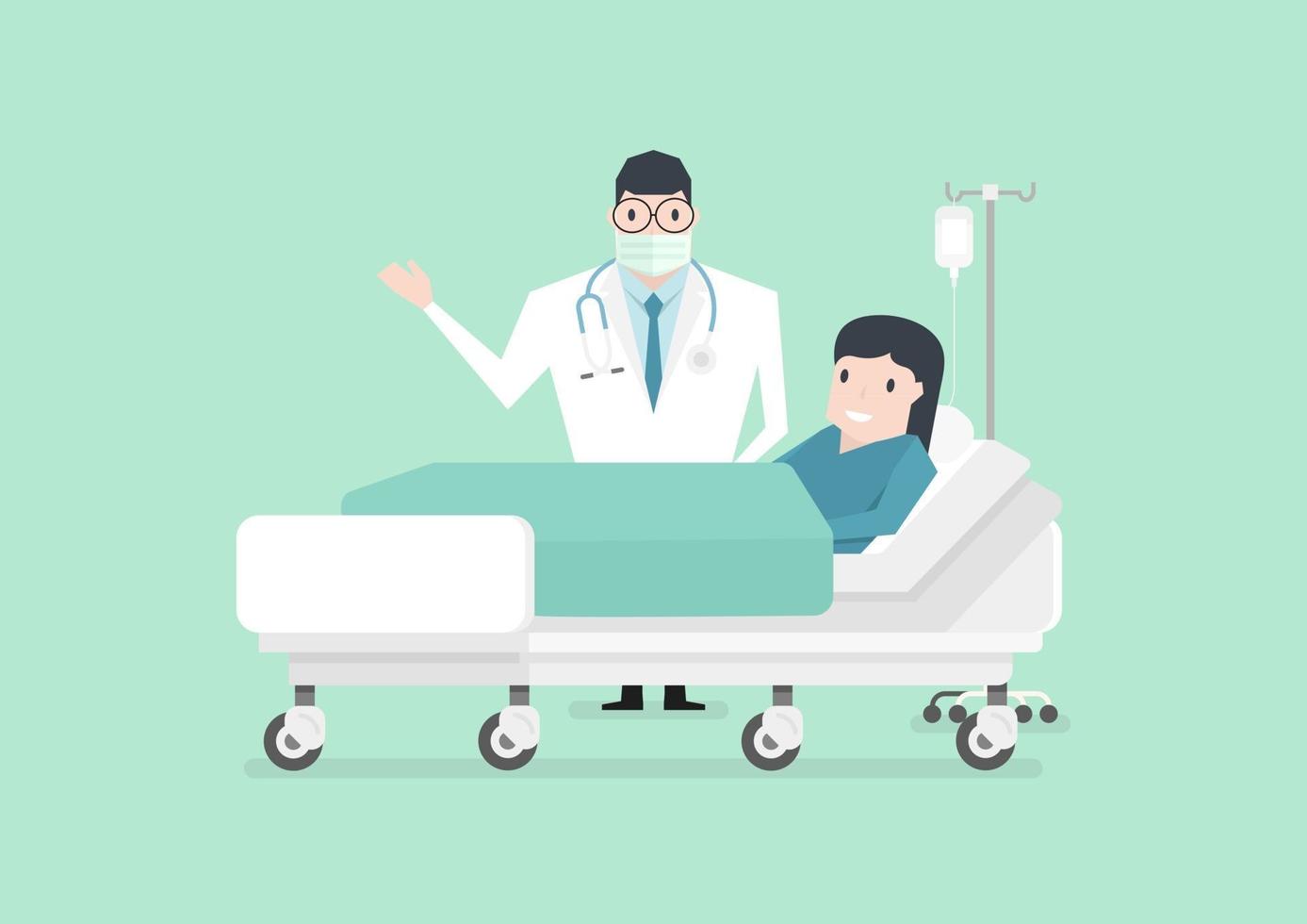 Doctor visiting female patient on ward. Medical concept. vector