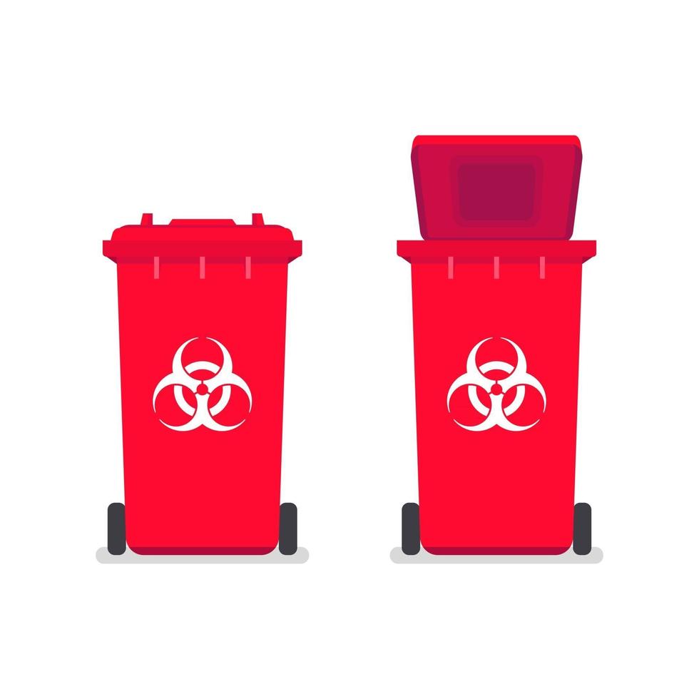 Medical waste bin. Contaminated waste sign. Biohazard trash garbage bin