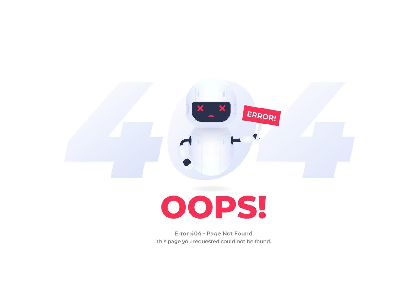 Robot character with Error 404 page not found. System maintenance. vector
