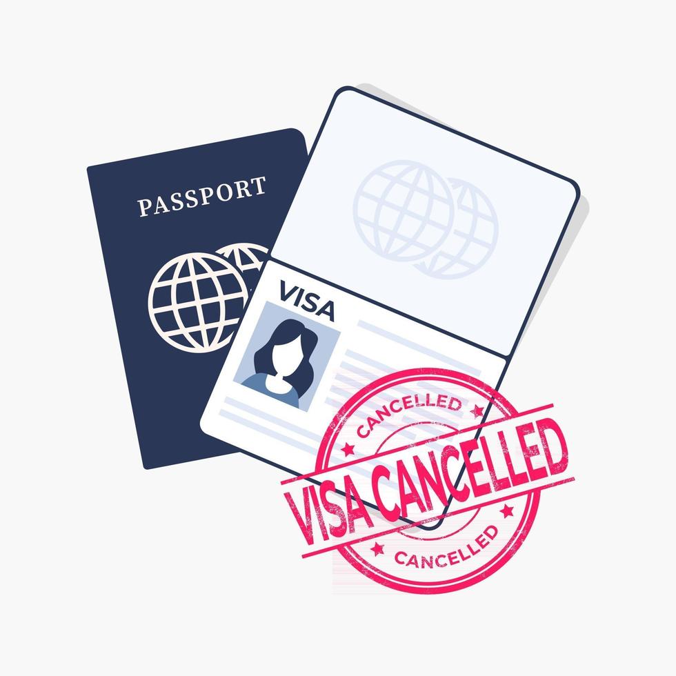 pasaporte con sello rojo, visa cancelada. vector