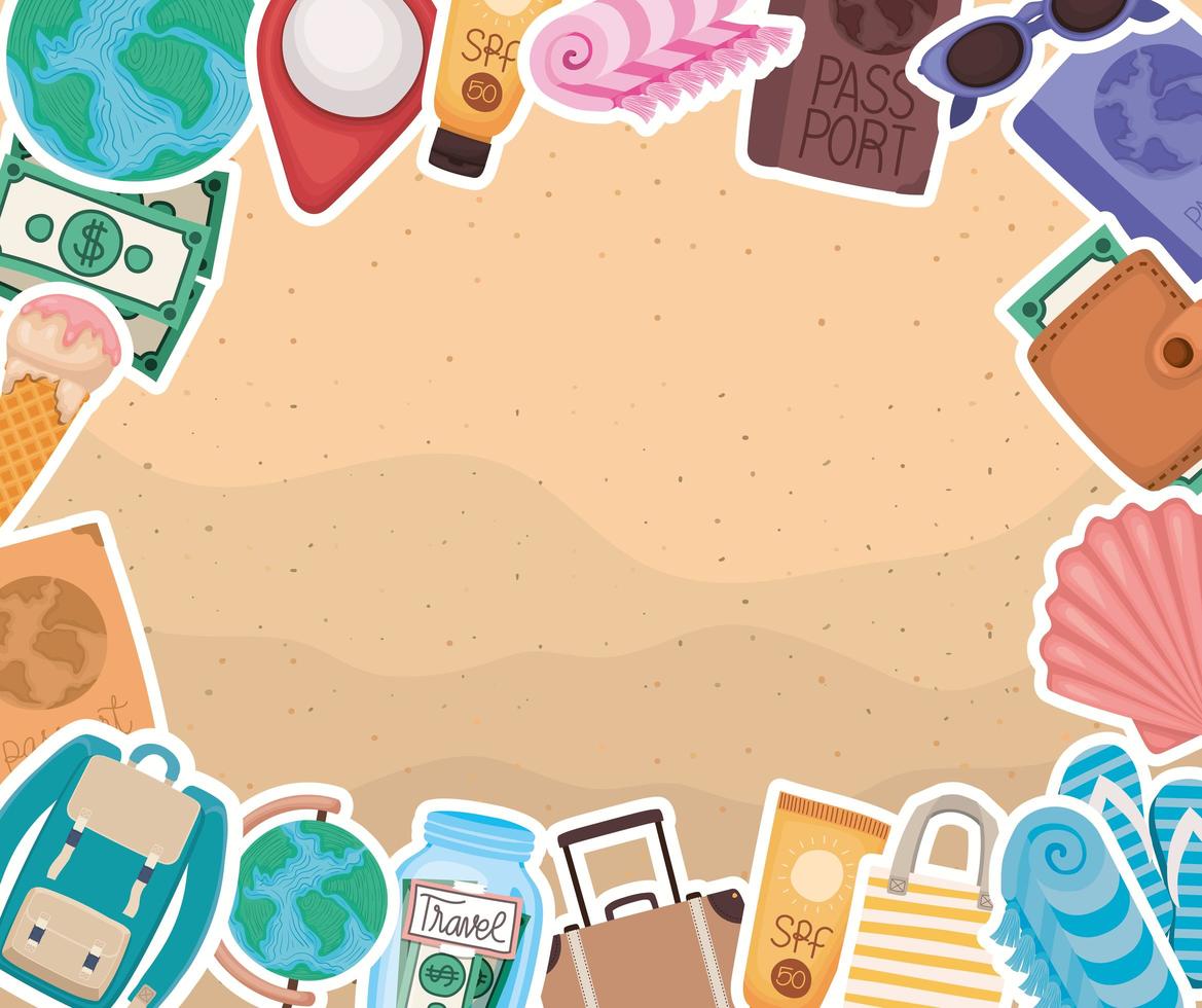 travel icons frame vector