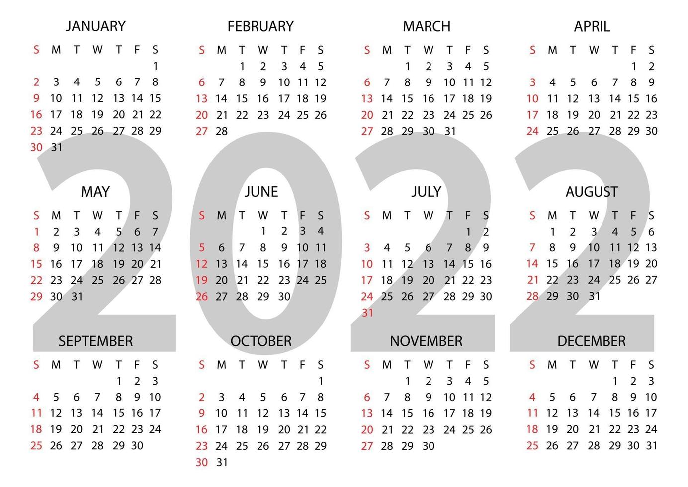 Calendar 22 Year The Week Starts On Sunday Annual Horizontal Calendar 22 Template Calendar Design In Black And White Colors Sunday In Red Colors Vector Vector Art At Vecteezy Calendar 22 Year The Week Starts On Sunday Annual Horizontal Calendar 22 Template Calendar Design In Black And White Colors Sunday In Red Colors Vector Vector Art At Vecteezy