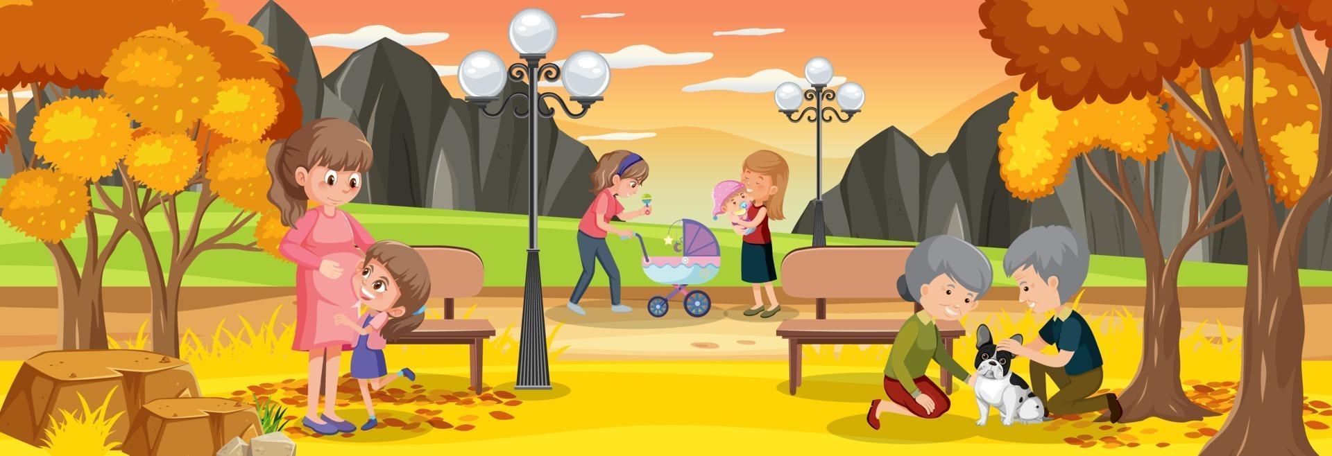 Outdoor horizontal scene with people in the park vector