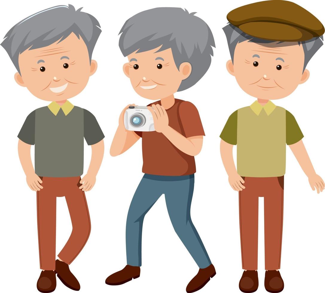 conjunto de personaje de dibujos animados anciano con diferentes posiciones vector