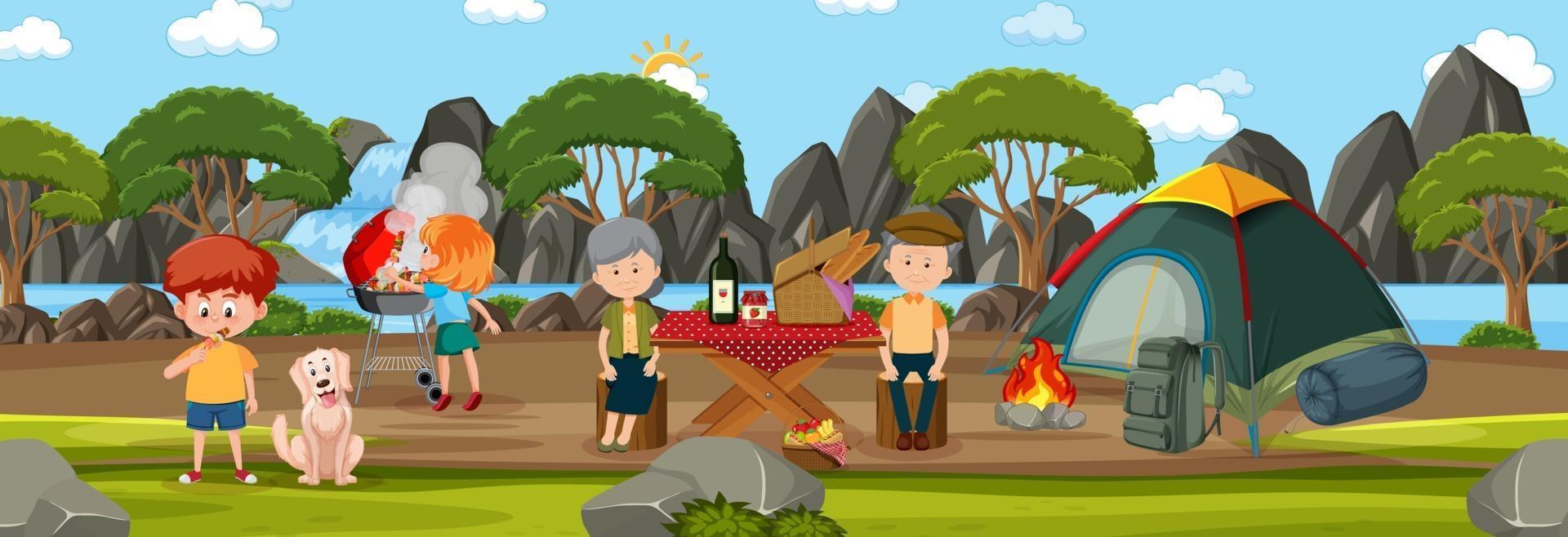 Outdoor horizontal scene with family picnic at the park vector