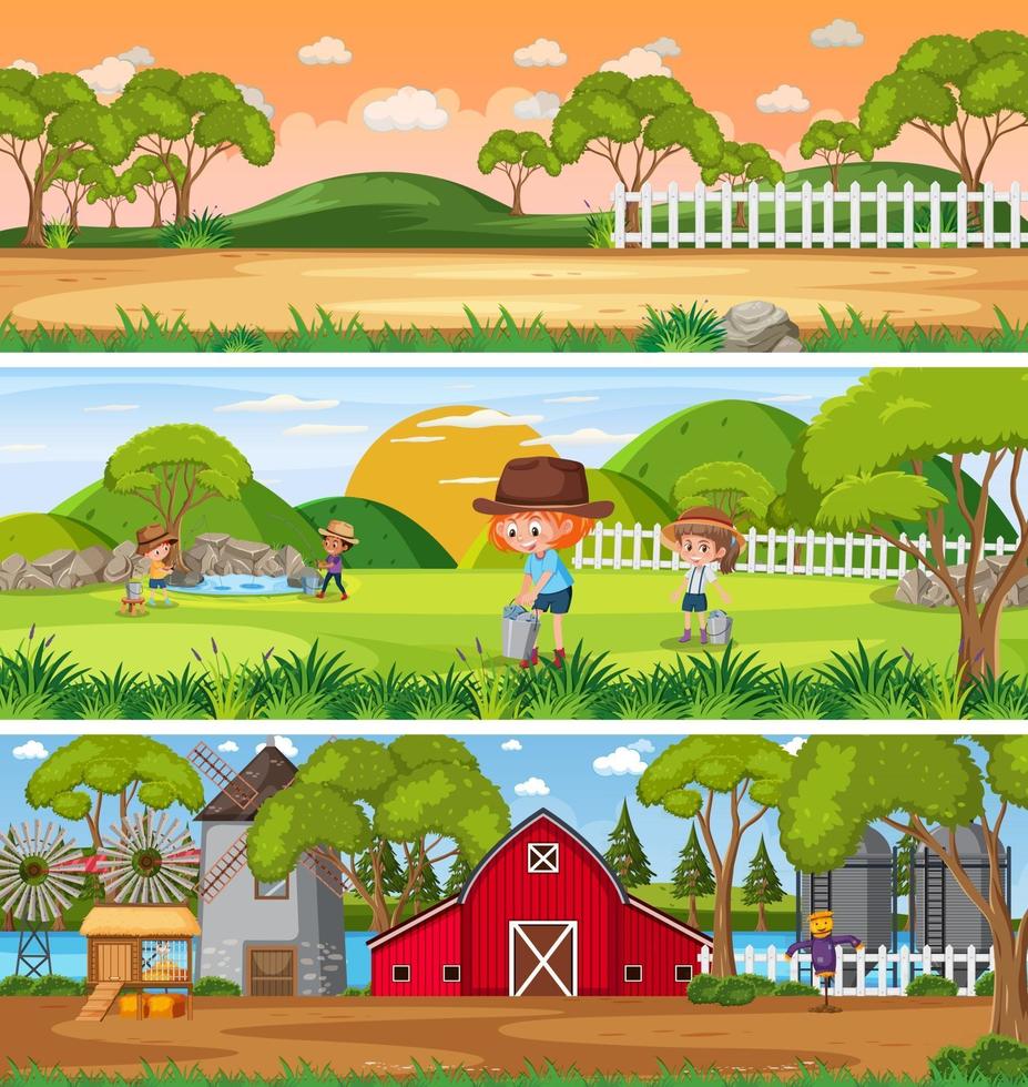 Different nature landscape at daytime scene with cartoon character vector