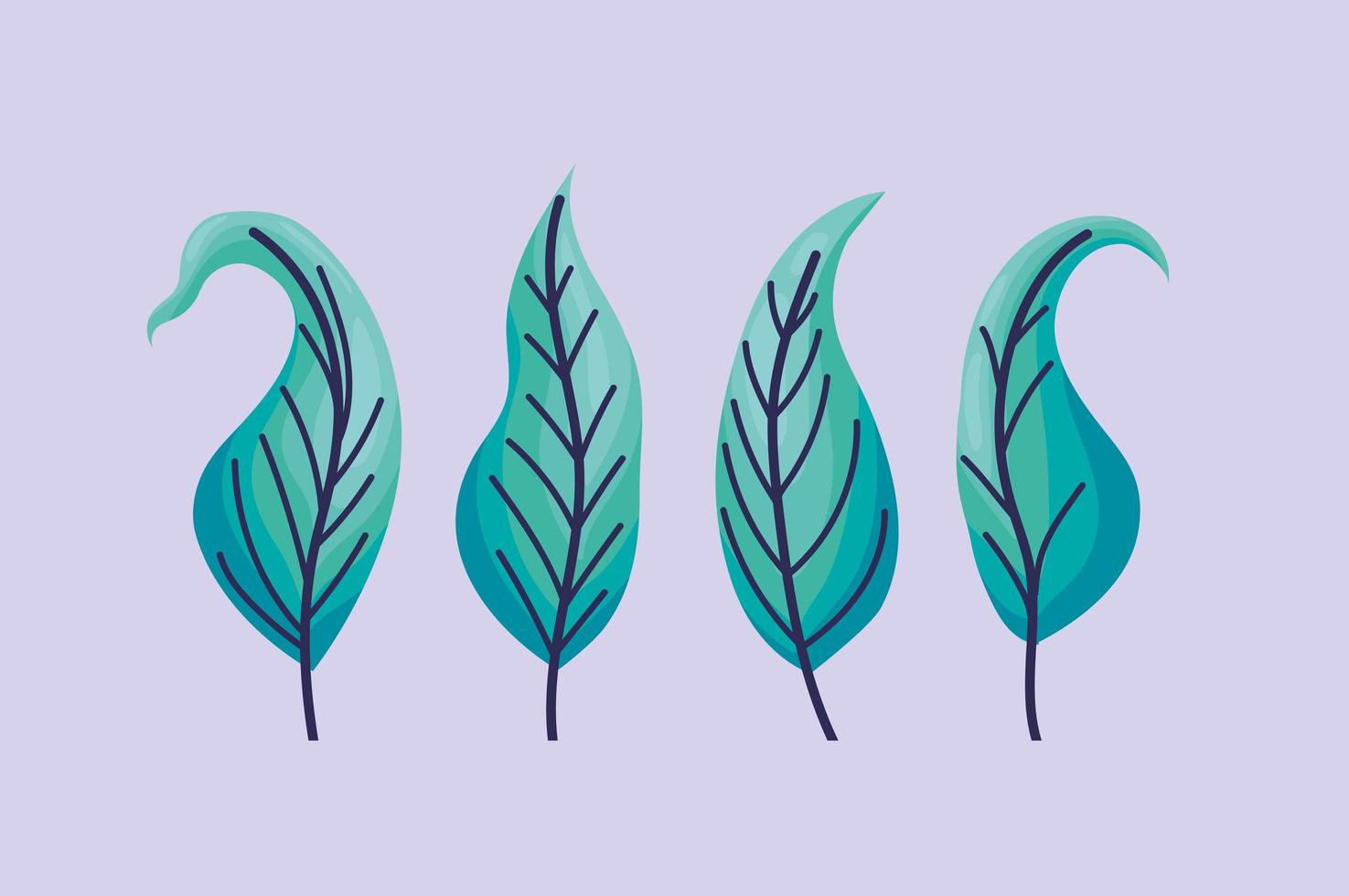 four turquoise leaves vector