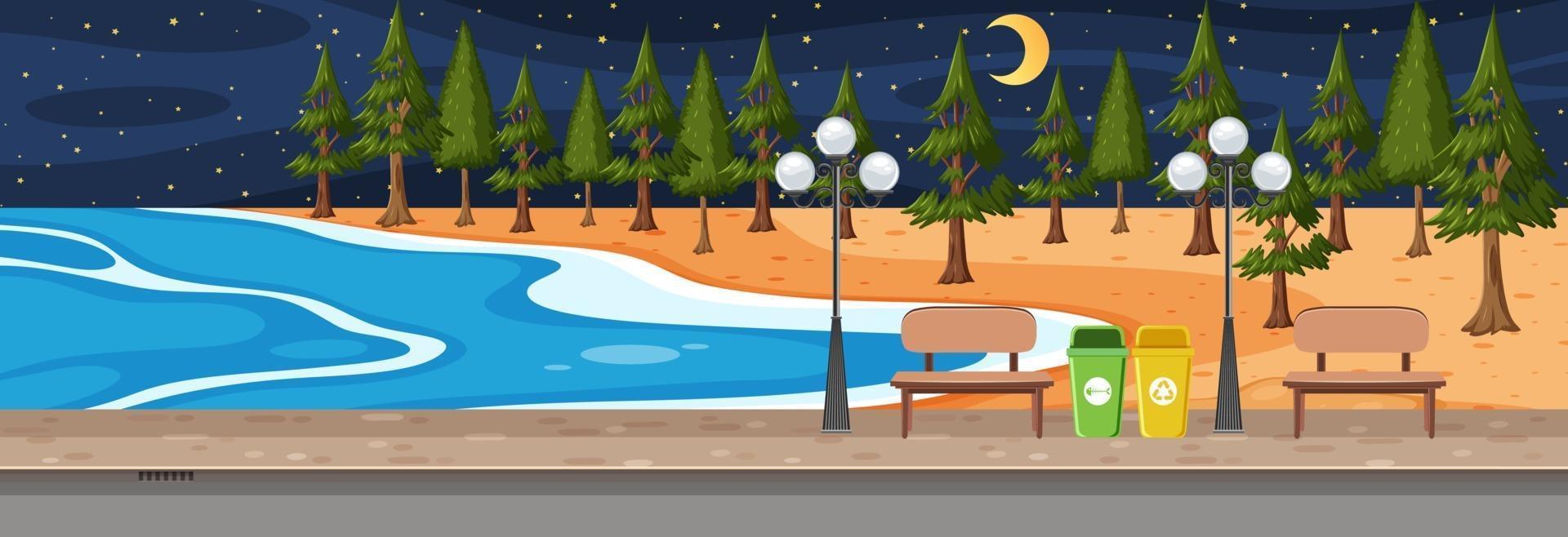 Beach park horizontal scene at night time vector