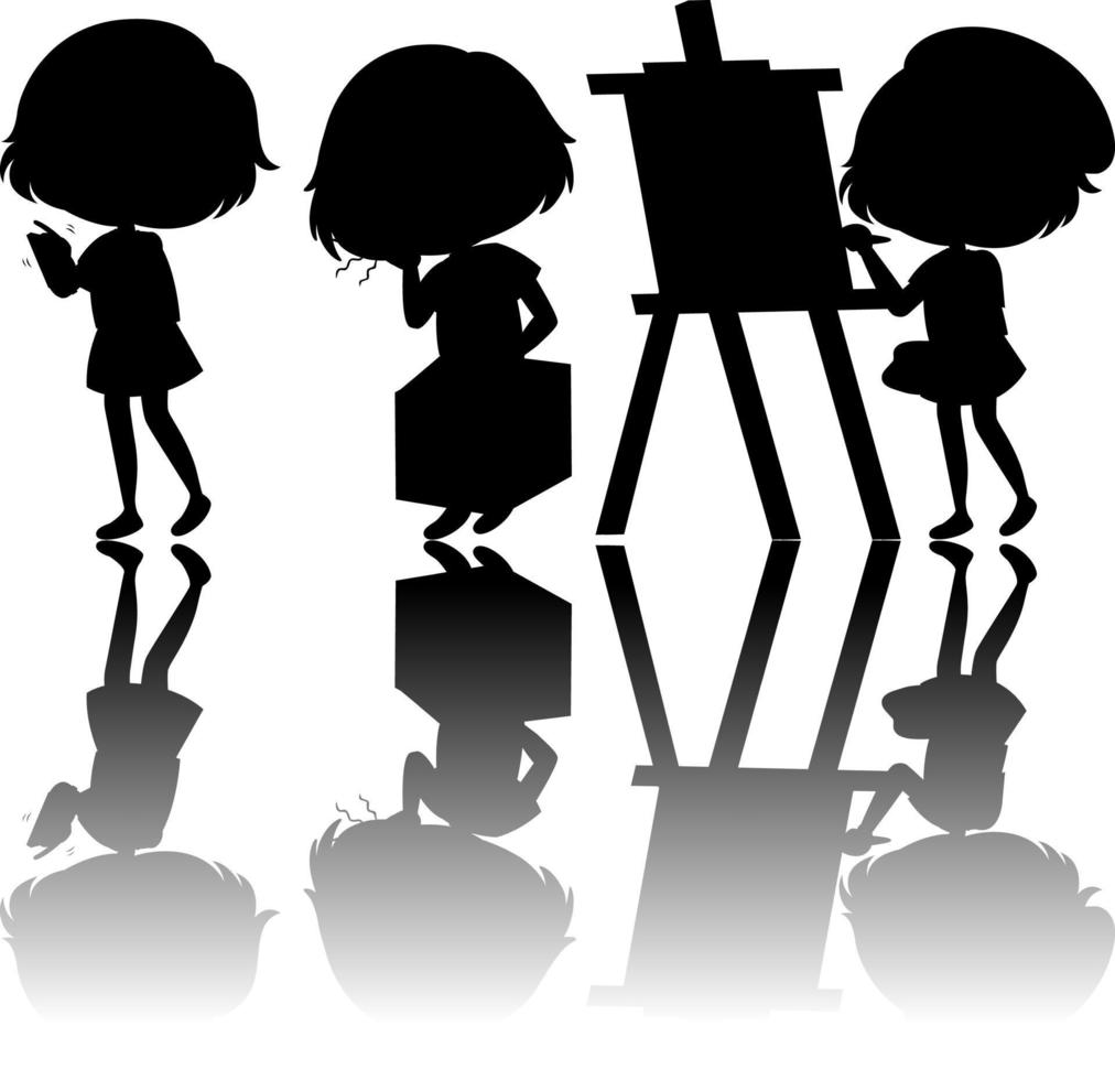 Set of kids silhouette with reflex on white background vector