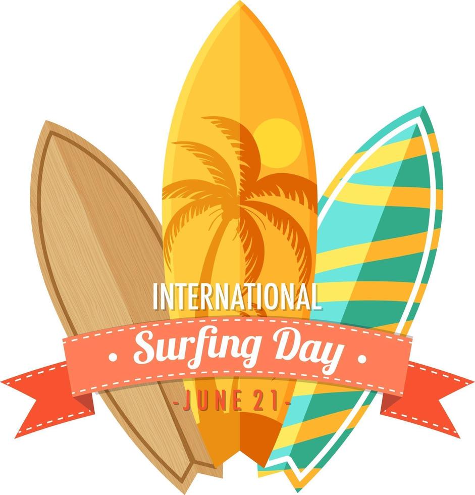 International Surfing Day banner with many surfboards vector