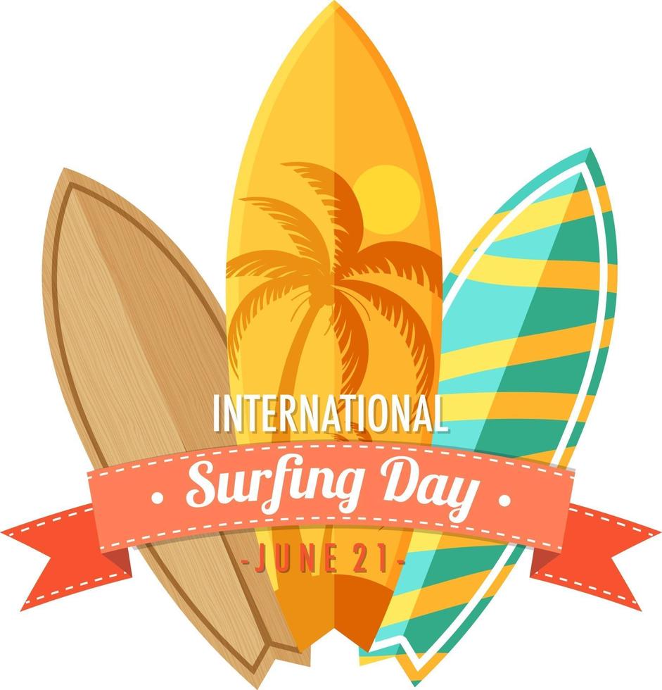 banner del día internacional del surf con muchas tablas de surf vector