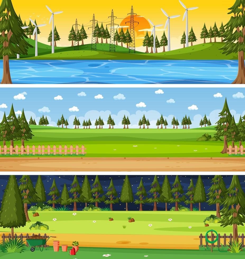 Set of different nature horizontal scenes vector