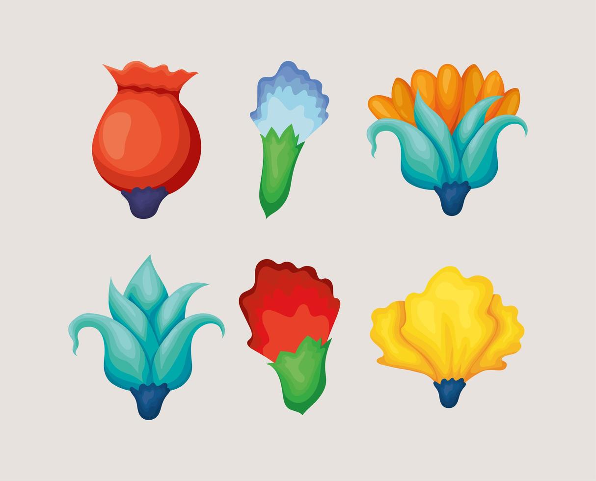 six cute flowers vector
