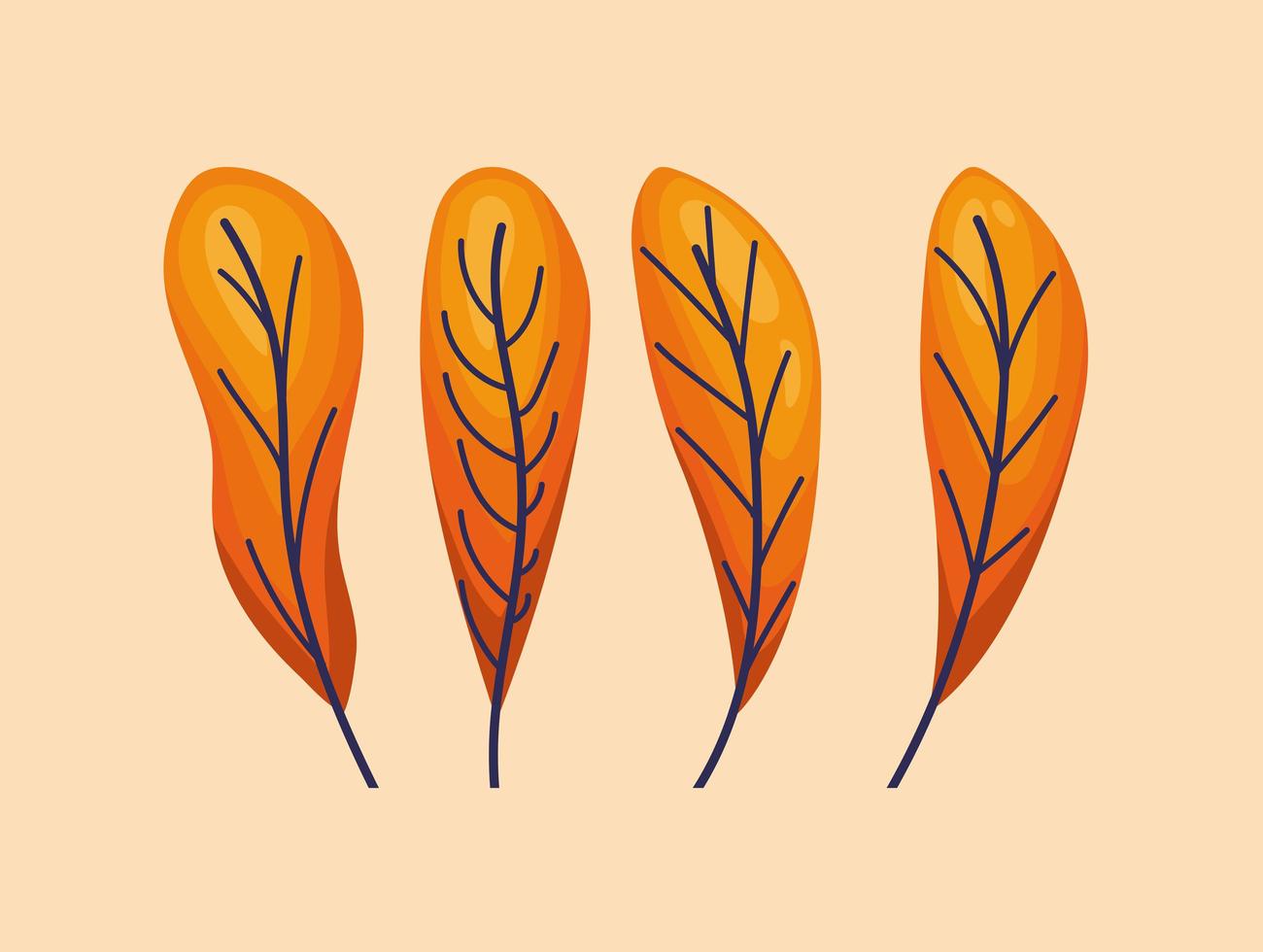 four orange leaves vector