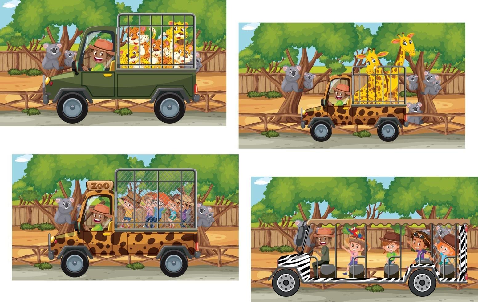 Safari scene with two giraffes in a cage car vector