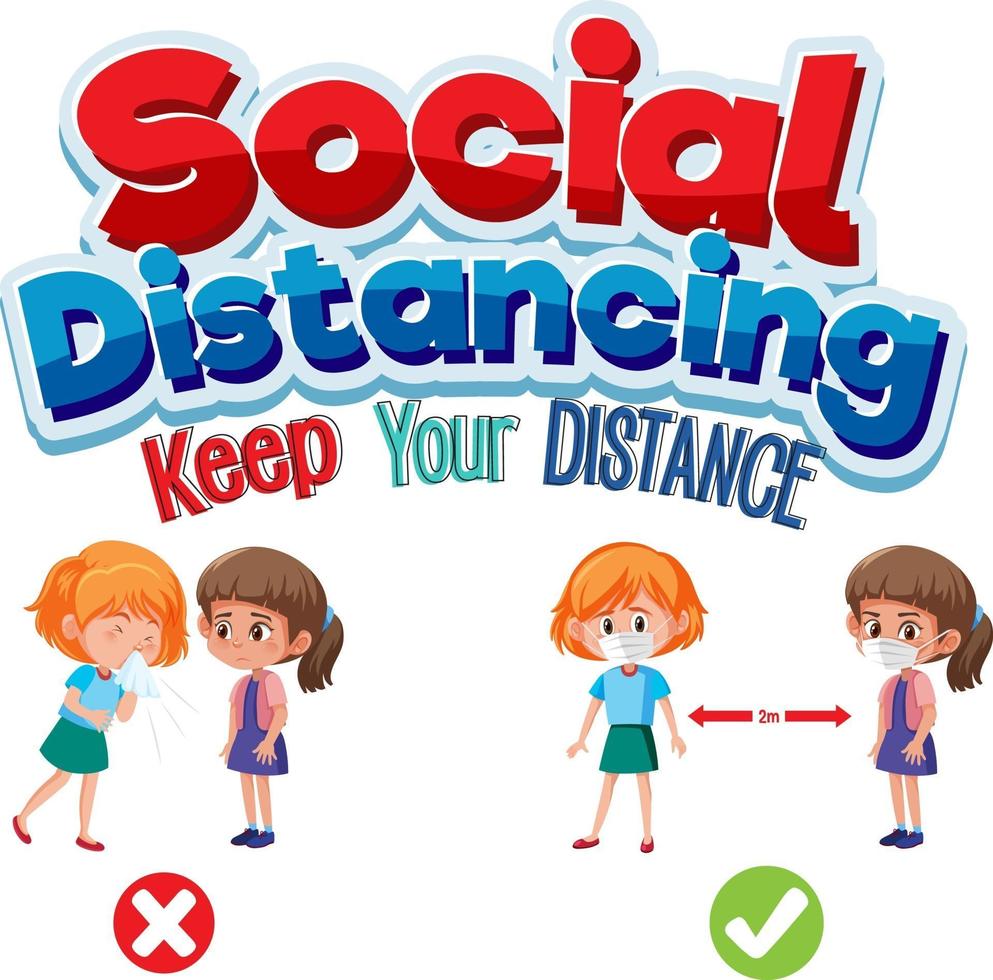 Social Distancing banner with cartoon character vector