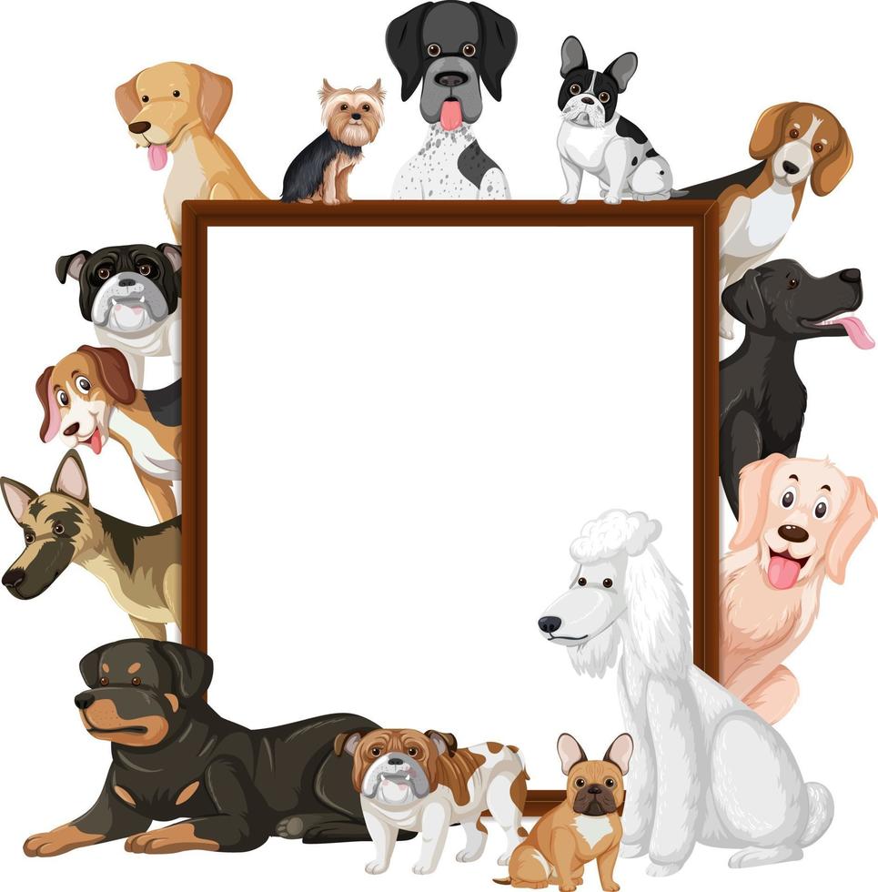 Empty banner with many different types of dogs vector