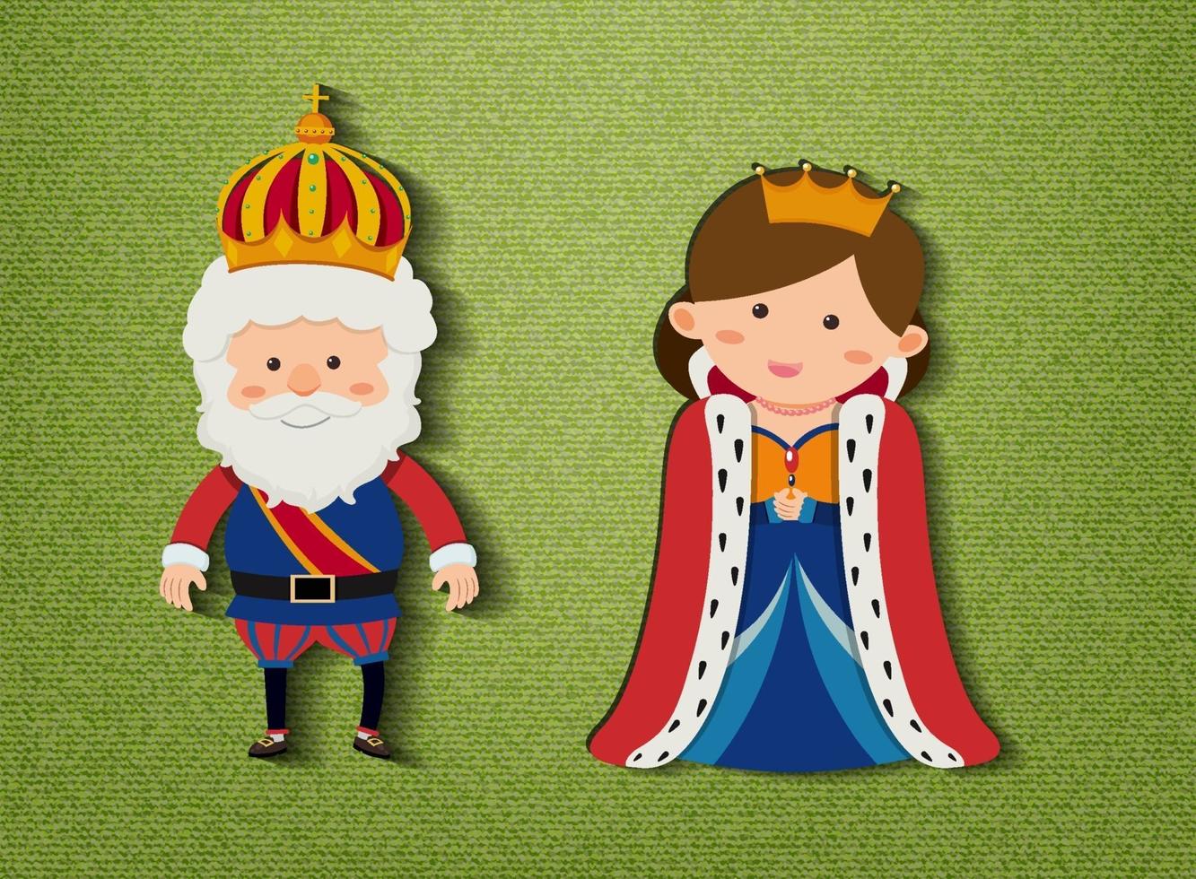 King and queen cartoon character on green background vector
